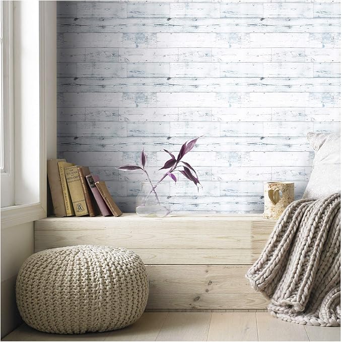 HAOKHOME Peel and Stick Wood Wallpaper Shiplap Light Grey/White Distressed Wood Plank Removable Contact Paper Self Adhesive 17.7in x 32.8ft