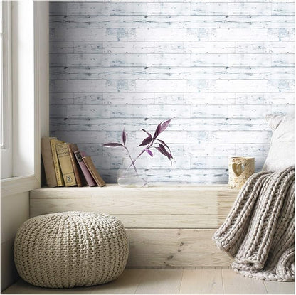 HAOKHOME Peel and Stick Wood Wallpaper Shiplap Light Grey/White Distressed Wood Plank Removable Contact Paper Self Adhesive 17.7in x 32.8ft