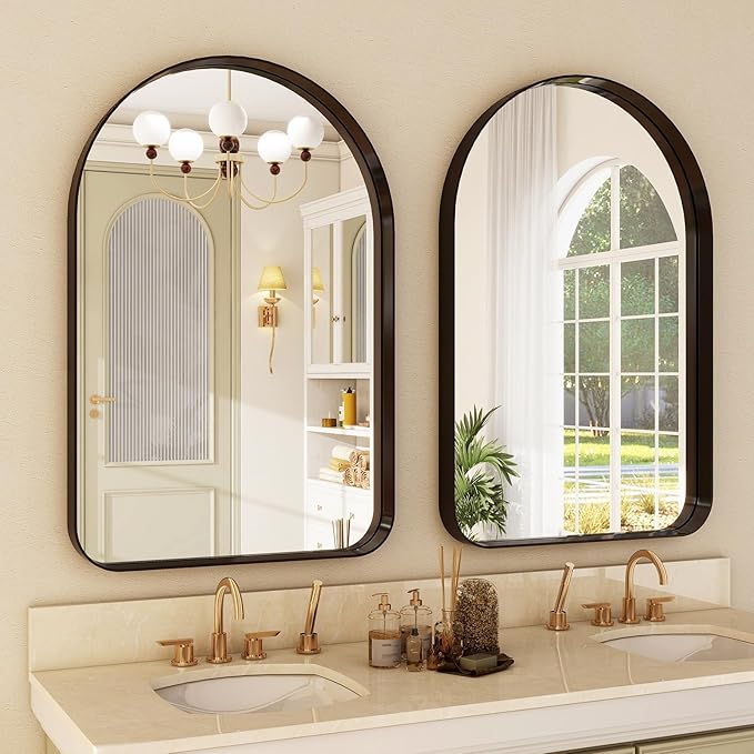 36"x24" Arched Bathroom Mirror - Modern Black Mirror for Wall with Rounded Corners, Bathroom Mirror for Vanity, Aluminum Alloy Framed Mirror - for Living Room, Bedroom, Cloakroom