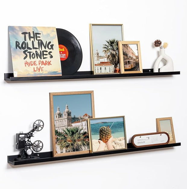 Fun Memories Picture Ledge Shelf, 40 Inch Floating Shelves Set of 2, Large Nursery Book Shelves for Toys Storage, Kids Bookshelf Wall Mounted for Wall Decor Books Photo Frames, Black