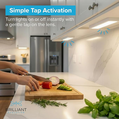 Brilliant Evolution Pack of 2 Wireless LED Stick on Lights Battery Operated Under Cabinet Lighting - 8.5 Inches Long - 65 Lumens Push Light for Kitchen, Closet, and Countertops