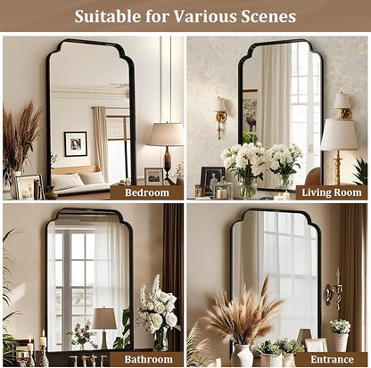 30X48 Inch Black Bathroom Mirror for Wall, Modern Rounded Corner Rectangle Mirror with Non-Rusting Iron Metal Framed Bathroom Vanity Mirror for Over Sink Wall Decor