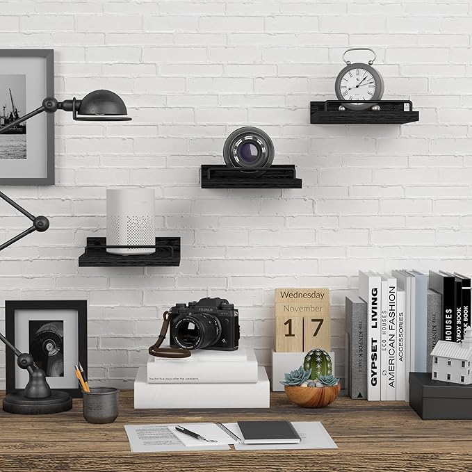 Small Floating Shelf, 6 X 6 Inches Farmhouse Wall Shelves for Living Room, Bedroom, Picture Frames, Plants, Kitchen, Set of 3 (Black)