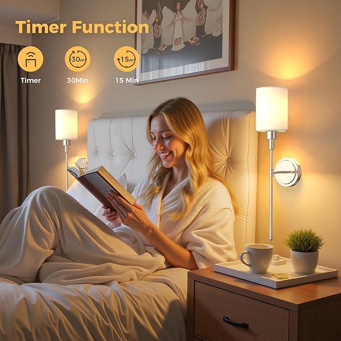 DORESshop Battery Operated Wall Sconce Set of 2, Wireless Wall Light Easy to Install, 7 Color Rechargeable Wall Sconces, Sconce Wall Decor Set of 2 for Bedroom, Living Room, Nickel, 24.3in
