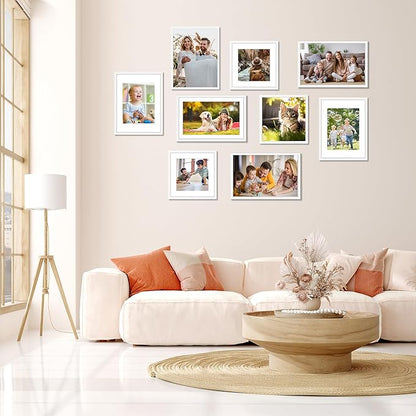 FIXSMITH 11x17 Picture Frame White Set of 4, Photo Frame with HD Plexiglass, Display Pictures 9x15 with Mat or 11x17 Without Mat, White Picture Frames Collage Wall Decor, Gallary Wall Frame