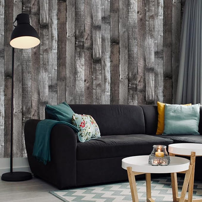 Yun-aeon Natural Wood-Dark Grey Wood Contact Paper Peel and Stick Wallpaper 17.3"x 472"Self Adhesive Removable Vintage Faux Wood Wall Paper Plank Shelf Home Decoration Kitchen Counter Cover Use