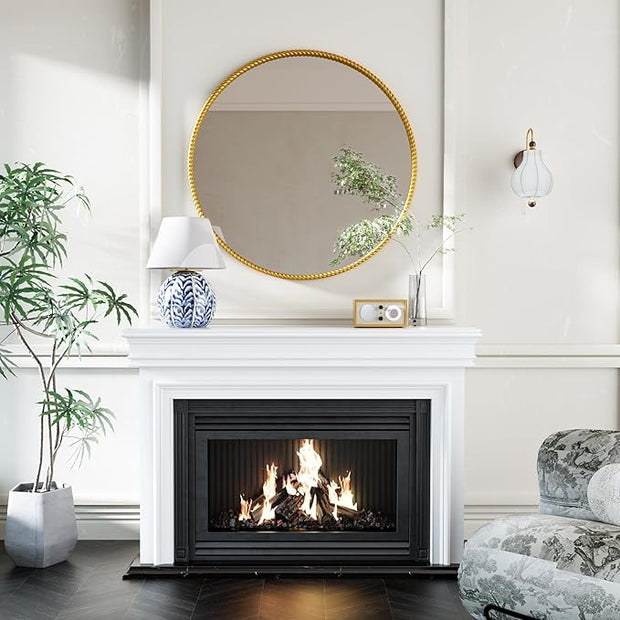 PROHOMEWARE Gold Round Bathroom Mirrors, 28 inch Circle Wall Mounted Hanging Mirror for Entryway, Living Room, Hallway, Bathroom, Bedroom