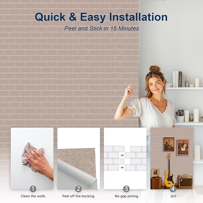WoveN SounD Brick Acoustic Wall Panels Seamless Visual, High Density, Sound Proof Wall Decor, Noise Blocker Felt Wall Tiles for Home, Studio, Office & Focus Zones (Deep Camel), 16x12x0.4 Inch