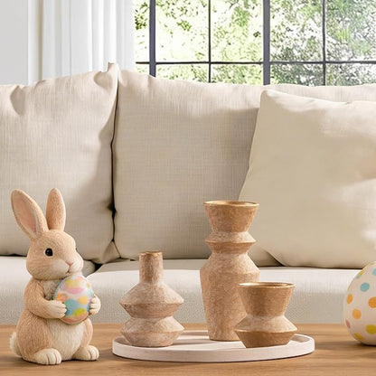 Ceramic Vase Home Table Decor - Gold Flower Vase Set of 3 Living Room Kitchen Decorations Farmhouse Modern Rustic Vases Decorative Centerpiece for Shelf Bedroom Office Bathroom Dining Coffee Desk