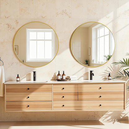 Antok Wall Mirror, 18"x18" Bathroom Vanity Mirror, Anti-Rust HD Tempered Glass, Wall Mounted Mirrors for Living Room, Entryway, Gold Frame, Round