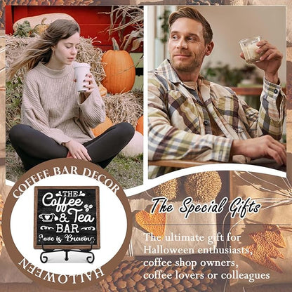 Farmhouse Coffee Bar Decor, Coffee Tea Wooden Signs for Home Office Desk Shelf, Rustic Tabletop Centerpieces for Kitchen Accessories - A04