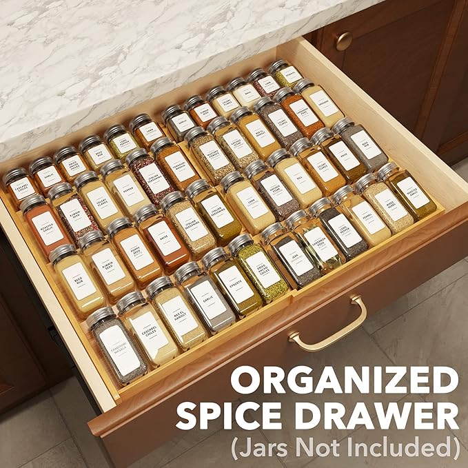 SpaceAid Bamboo Spice Drawer Organizer, (Need 3