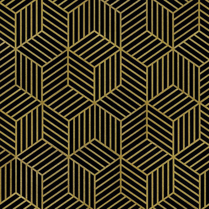 WENMER Black and Gold Geometric Wallpaper, 17.7" x 197" Peel and Stick Removable Wallpaper for Home, Drawer, Shelf, Cabinet, Countertop, Door