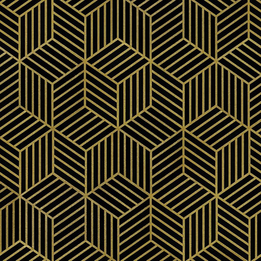 WENMER Black and Gold Geometric Wallpaper, 17.7" x 197" Peel and Stick Removable Wallpaper for Home, Drawer, Shelf, Cabinet, Countertop, Door