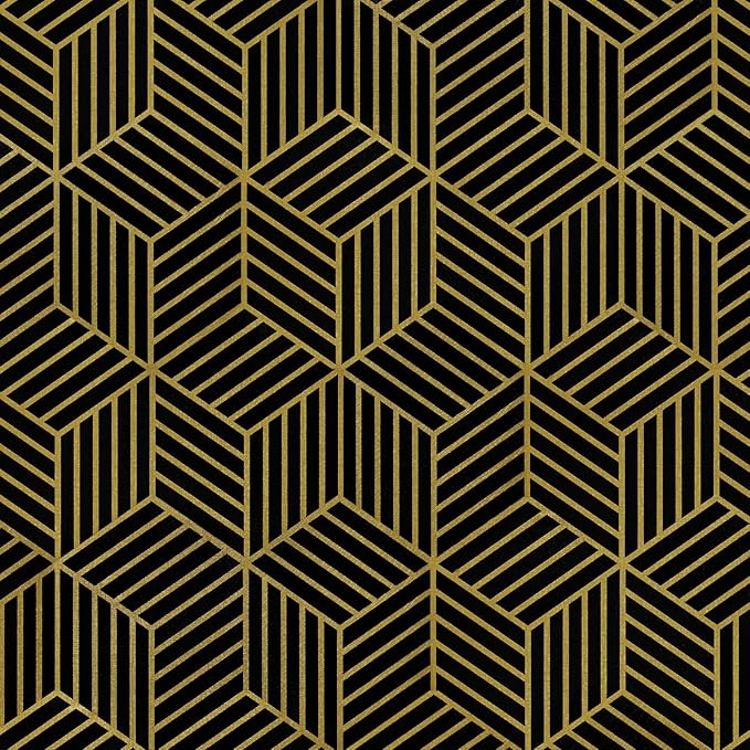 WENMER Black and Gold Geometric Wallpaper, 17.7" x 197" Peel and Stick Removable Wallpaper for Home, Drawer, Shelf, Cabinet, Countertop, Door