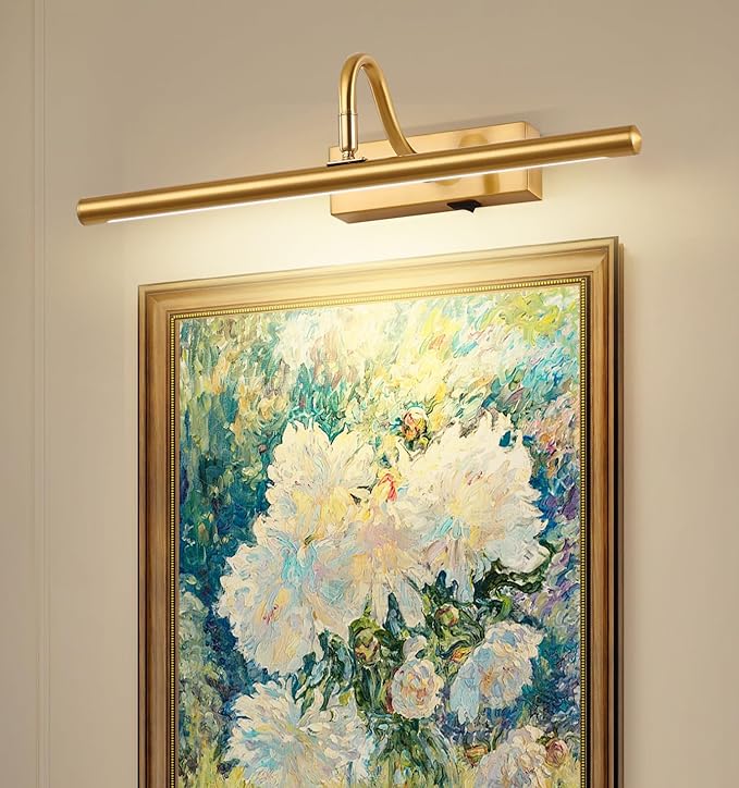 Picture Light for Wall, 5000mAh Rechargeable Wireless Remote Lights, Dimmable Gold LED Art Painting Light with 3 Color Temps, Display for Gallery, Living Room, Bedroom, Hallway (16-Inch)