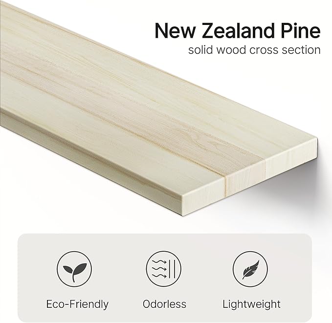 Vailando Floating Shelves for Wall, Set of 3 Solid Wood Wall Mounted Shelves, 16