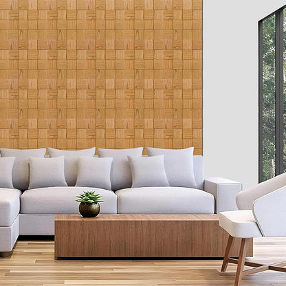 Checkerboard Acoustic Wall Panels – 6 Pack Golden Teak 3D Sound Absorbing Wall Panels 15.7” x 15.7” for Home & Apartment Interior Design, Checker Pattern Soundproof Decor Panels
