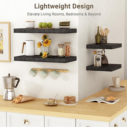 Vivelove 10.2 Inches Floating Shelves Wall Mounted, 10" Deep Wall Shelves for Bedroom, Bathroom, Living Room, Kitchen, Office, Home Decor, Modern Shelf, Set of 2, Black, 10.2x10.2x1.5