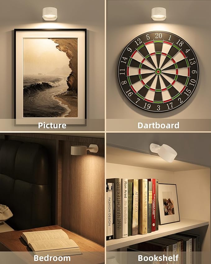 Picture Lights for Wall, 2000mAh Rechargeable Magnetic Art Lights with 3 Color Temps & RGB, Remote Dimmable Battery Operated Wall Light for Bedroom, Living Room, Gallery (White, 3 Pack)