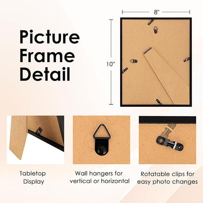 FIXSMITH 8x10 Picture Frame, Black Photo Frame with HD Plexiglass, Display Pictures 5x7 with Mat or 8x10 Without Mat, Picture Frames Collage for Tabletop or Wall Display, 2 Pack