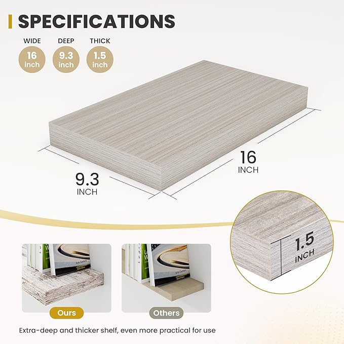 16 Inch Floating Shelves, 9.3