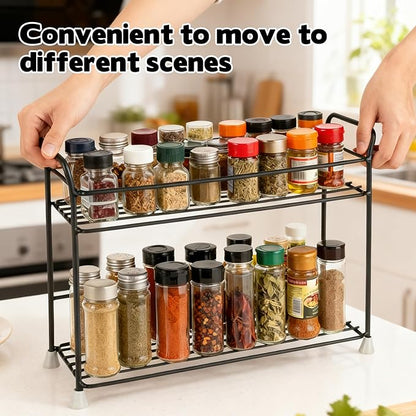 2 Tier Spice Rack Organizer for Countertop Sturdy Metal Standing Spice Storage Shelf Rack Seasoning Organizer Holder for Home Kitchen Cabinet Bathroom Bedroom Pantry Vanity Black