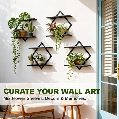 Set of 2 Wall Plant Holder Wall Planters for Indoor Plants Window Plant Shelves Plant Stand Indoor Floating Wall Shelves for Plant Hanger Indoor for Plants, Books, Photos wall Decor (Black)