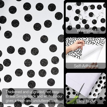 17.3”x300” Black and White Polka-Dot Wallpaper Self-Adhesive Contact Paper Moire Dot Peel and Stick Decorative Wallpaper Spots Contact Paper for Walls Bedroom Living Room