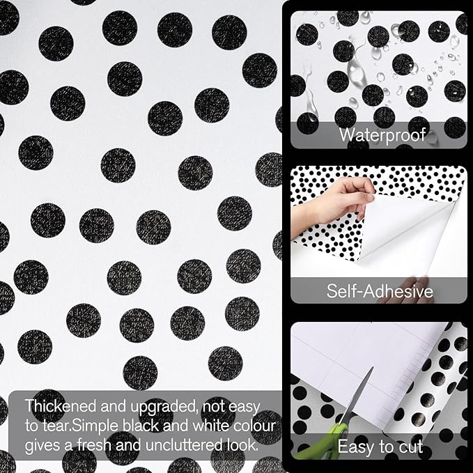 Black and White Polka-Dot Contact Paper Self-Adhesive Contact Paper Moire Dot Peel and Stick Wallpaper Decorative Spots for Walls Nurseryls A Set of 17.3