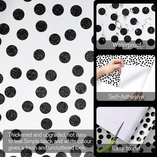17.3”x120” Black and White Polka-Dot Wallpaper Self-Adhesive Contact Paper Moire Dot Peel and Stick Decorative Wallpaper Spots Contact Paper for Walls Bedroom Living Room Nurseryls
