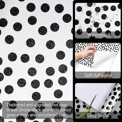 17.3”x480” Black and White Polka-Dot Wallpaper Self-Adhesive Contact Paper Moire Dot Peel and Stick Decorative Wallpaper Spots Contact Paper for Walls Bedroom Living Room Nurseryls