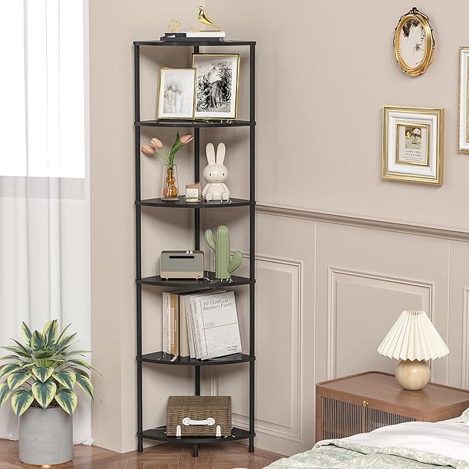 Book Shelf Corner Shelf, 6 Tier Corner Bookshelf Display for Living Room Decor, 54.4