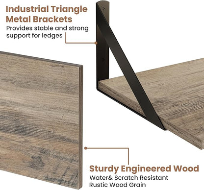 Axeman 55 Inch Floating Shelves | 8 Inch Deep Grey Wall Shelves Set of 2 | 55" W x 8" D Rustic Grey Wood Shelves for Bathroom Kitchen Living Room