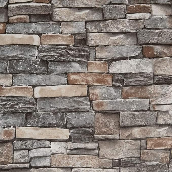 Abyssaly Brick Wallpaper Peel and Stick Faux Stone Brick Stick on Wallpaper 23.6" X 118" Thick Removable Wall Paper Contact Paper Self-Adhesive Home Decoration Fireplace Shelf Paper