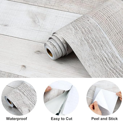 Wenmer Grey Wood Shiplap Peel and Stick Wallpaper - 17.71" x 236" Self-Adhesive Wood Plank Wallpaper for Cabinets, Kitchen Shelves, Drawers, Doors