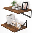 Heimlove Deep Floating Shelves for Wall, 16W x 12D Wood Wall Shelves Set of 2, Wide Floating Bookshelf for Living Room, Kitchen, Office, Bedroom and Decor Storage, with Metal Bracket - Rustic Brown