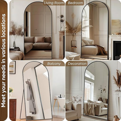 Antok Arched Full Length Mirror, 76"x34" Black Metal Frame Floor Mirror for Bedroom Living Room, Freestanding/Wall Mount/Leaning
