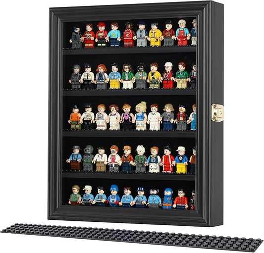 Block Toy Minifigures Dimensions Display Case Thimble Wall Cabinet Shelves Compatible with Challenge Coin Lockalbe UV Protection Door (Small - Black Frame)