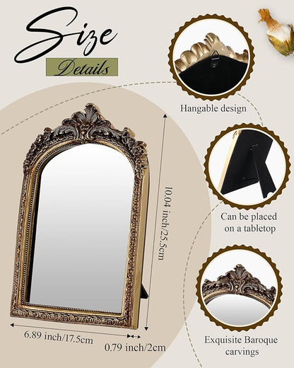 3 Styles Vintage Gold Mirror Set Wall Decorative, Vintage Wall Mirror Antique Hanging and Tabletop with Stand for Living Room Bedroom Dresser, Classic Home Wedding Decor(Classic Style)