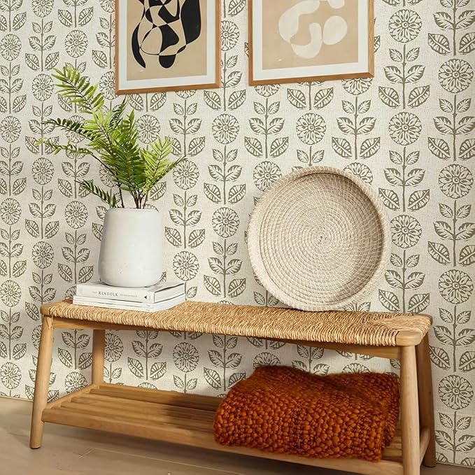 Wudnaye Floral Peel and Stick Wallpaper Vintage Tulip Floral Wallpaper 17.7in×590.4in Flower Farmhouse Contact Paper Peel and Stick Neutral Self Adhesive Removable Vinyl Wall Paper for Kitchen Bedroom