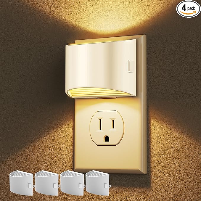 DORESshop LED Night Light[4 Pack], Night Lights Plug into Wall, 3 Level Brightness Adjustable Plug in Night Light, Dusk to Dawn Sensor Nightlights for Adults,Bedroom,Bathroom,Hallway,3000K Warm White