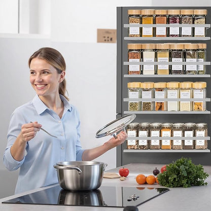 Magnetic Spice Rack for Refrigerator Seasoning Organizer for Spice Fridge Shelf storage Magnetic Shelf with Hook for Oven(4pack-Cut out-Grey)