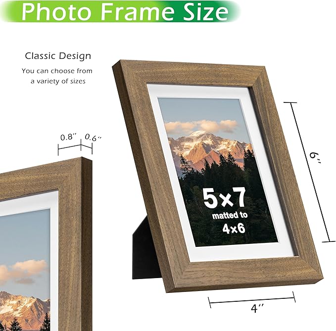 FrameWorks 2-Pack, 5x7 Matted to 4x6 Picture Frame, Dark Oak – Classic Wooden Photo Frame with Tempered Glass, Modern Matte Finish for Prints, Posters, Certificates & Wall Decor – Gallery-Ready