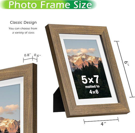 FrameWorks 2-Pack, 5x7 Matted to 4x6 Picture Frame, Dark Oak – Classic Wooden Photo Frame with Tempered Glass, Modern Matte Finish for Prints, Posters, Certificates & Wall Decor – Gallery-Ready