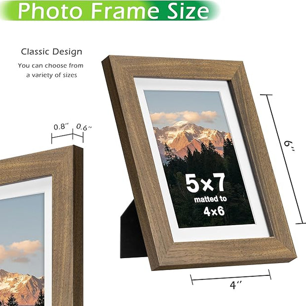 FrameWorks 2-Pack, 5x7 Matted to 4x6 Picture Frame, Dark Oak – Classic Wooden Photo Frame with Tempered Glass, Modern Matte Finish for Prints, Posters, Certificates & Wall Decor – Gallery-Ready