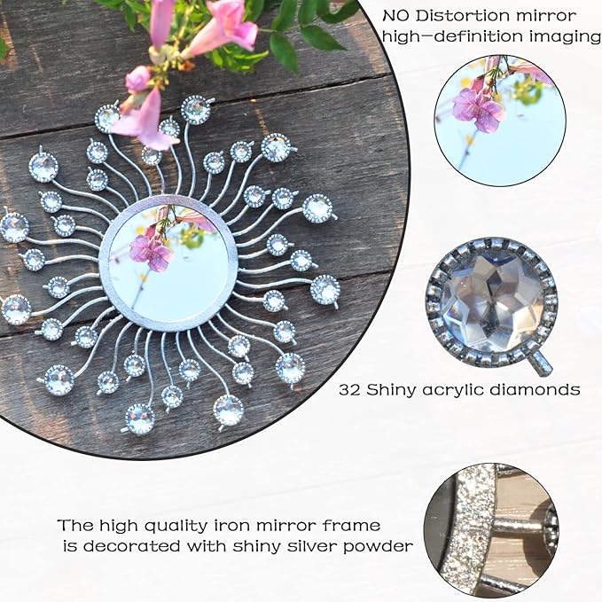 Mirror Wall Decor Metal Sun Mirror Home Decoration Wall Art Decorative Suitable for Living Room Bedroom Bathroom Entryway