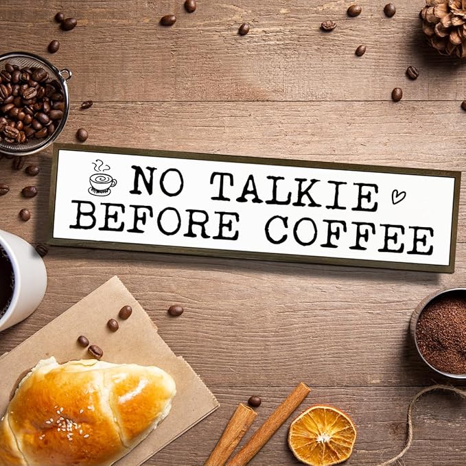 Coffees Wood Sign, Rustic Coffees Decoration, Country Farmhouse Decoration for Home Kitchen, Funny Coffee Station Decor, No Talk Before Coffee Sign, 17.8x4x1.2 inches