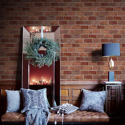 GaliGali Red and Gold Brick Wallpaper, Peel and Stick Wallpaper, Self-Adhesive Classic Antique Texture Rock Wall Paper, Removable Contact Paper for Home Decoration 17.3"x393", CA.A07020A-10