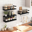 Fixwal 3+1 Tier Wall Mounted Bathroom Shelves Over Toilet, Rustic Wood Floating Shelves with Metal Frame and Towel Bar for Bathroom, Kitchen, Bedroom, Living Room (Black)